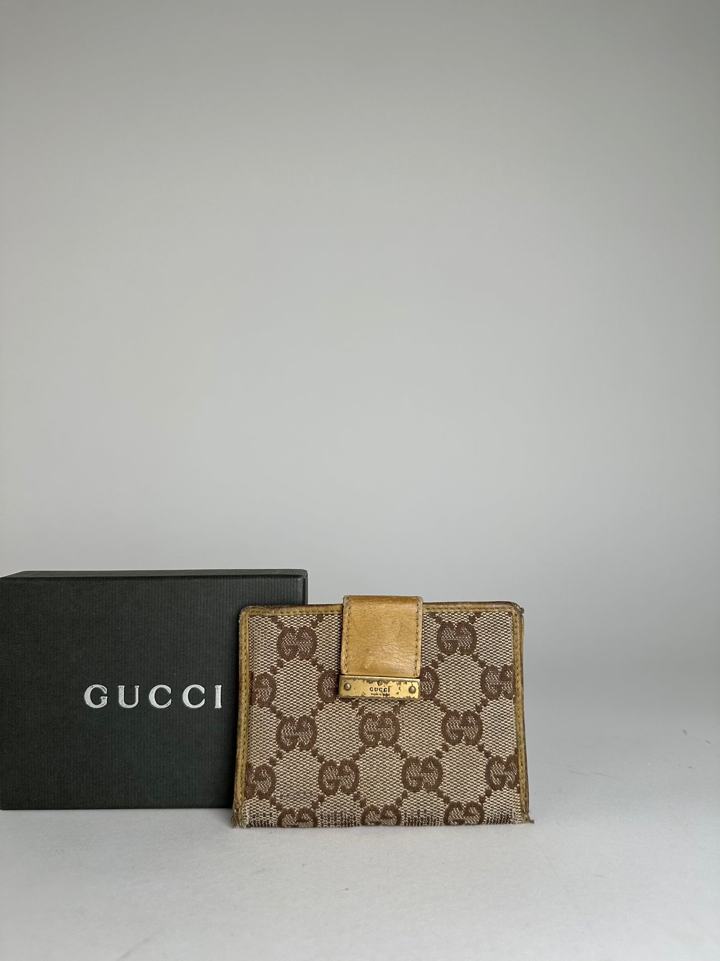 Vintage Gucci Monogram Leather Card Holder Beige Brown