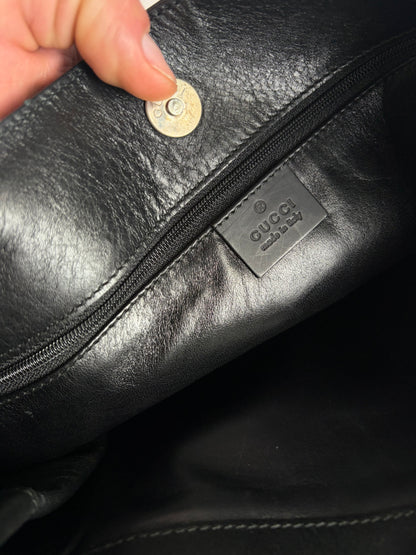 Vintage Gucci Leather Hobo Bag Late 1990s Black Silver