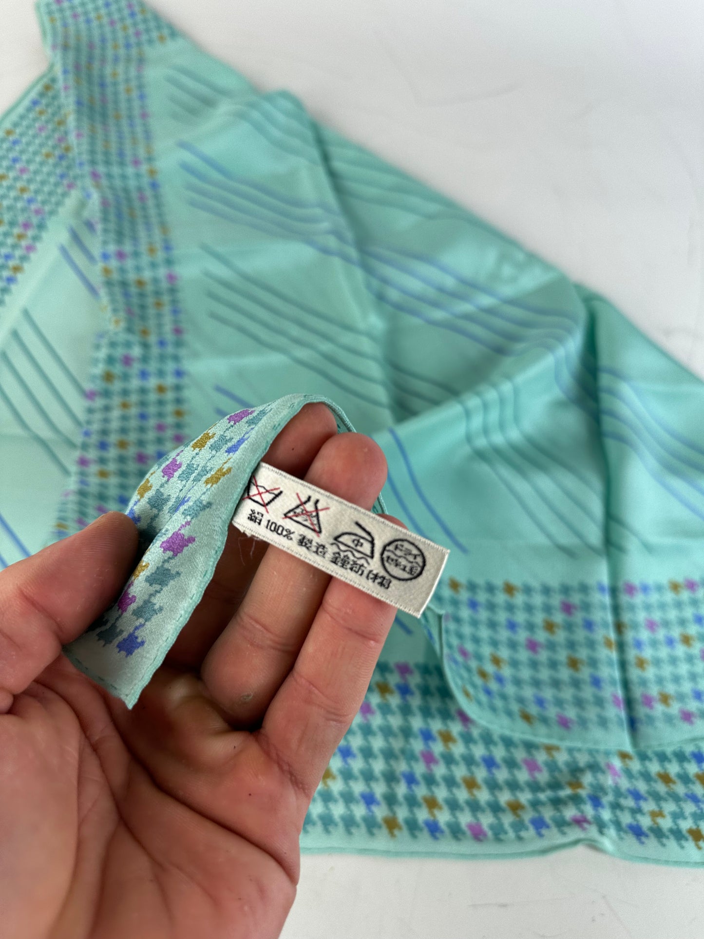 Vintage Dior Logo Silk Scarf Late 1990s Aqua Green Pink