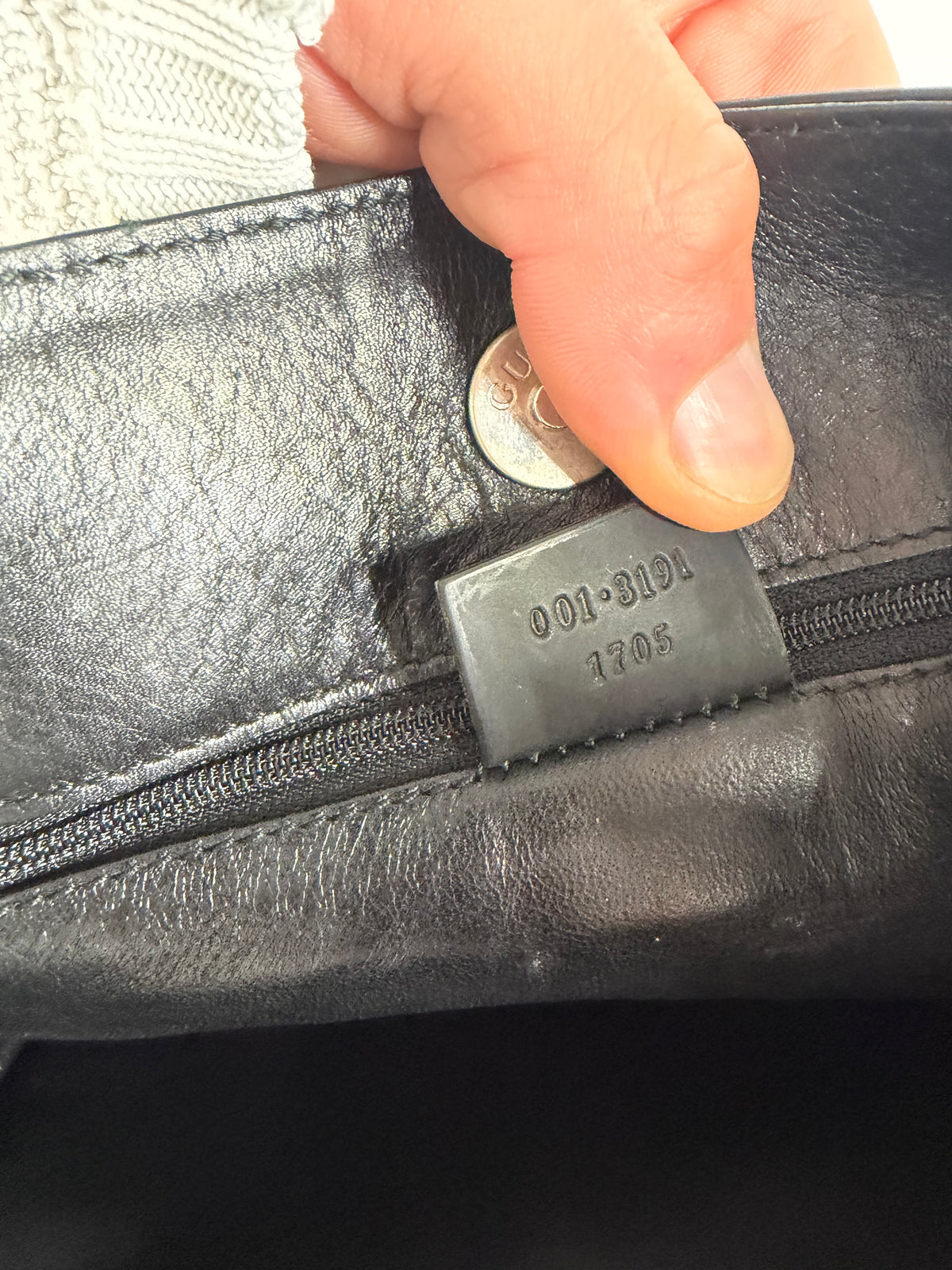 Vintage Gucci Leather Hobo Bag Late 1990s Black Silver