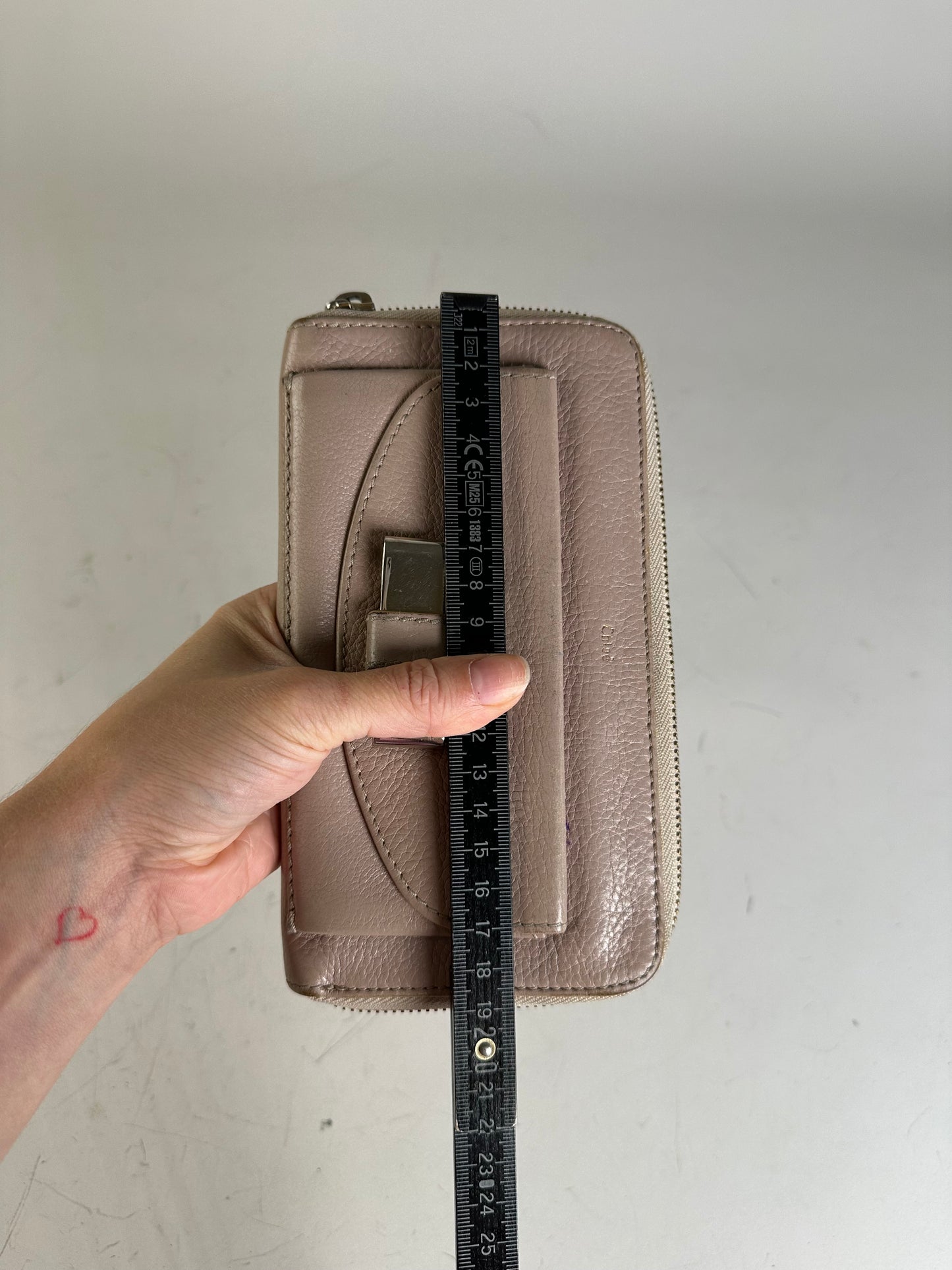 Vintage Chloe Pebbled Leather Zip Wallet Blush Pink Silver