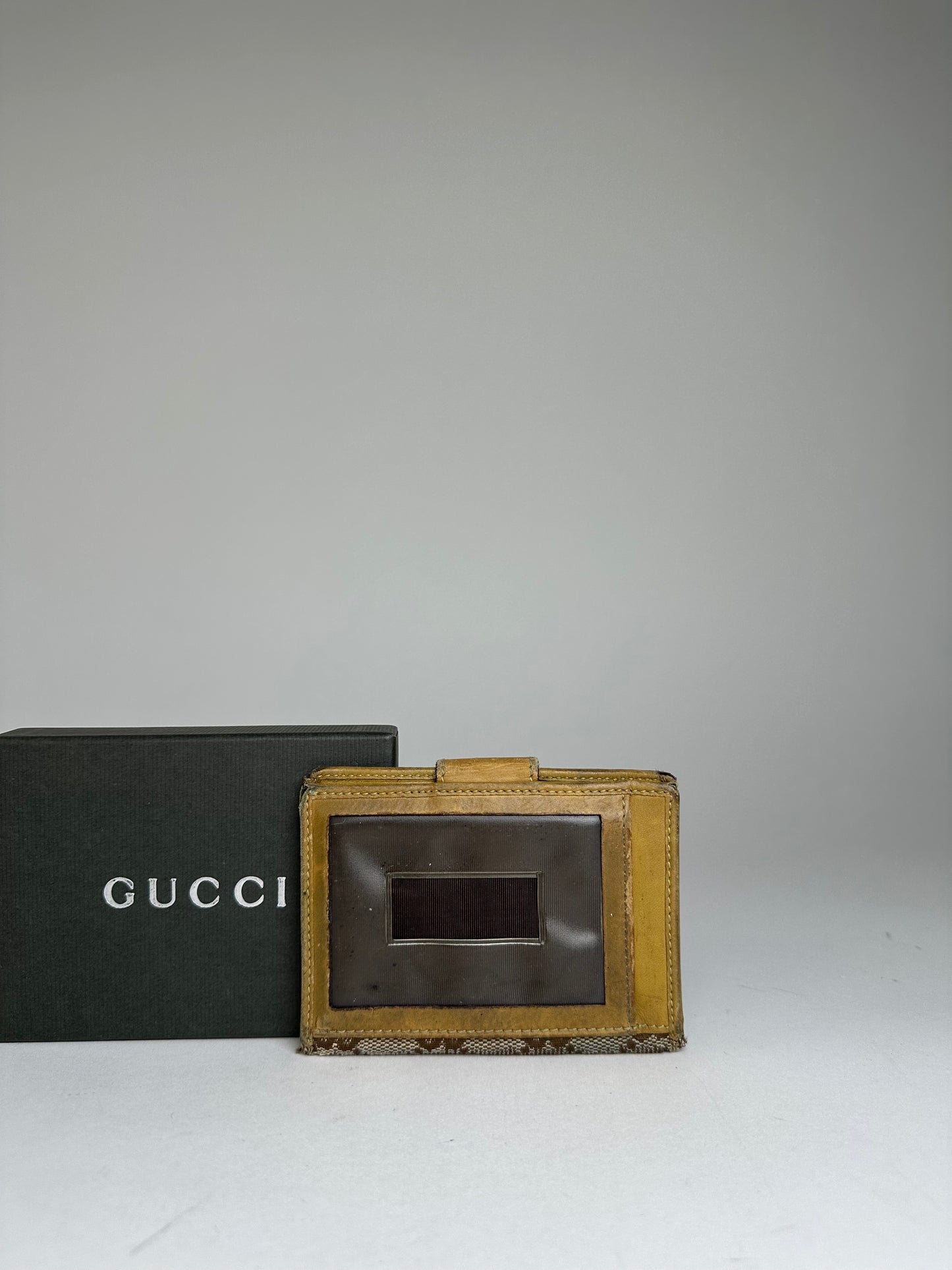Vintage Gucci Monogram Leather Card Holder Beige Brown