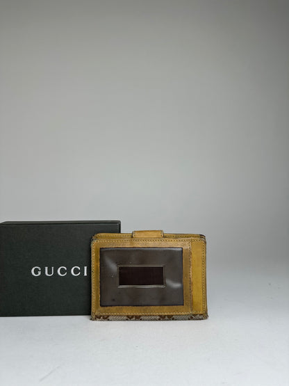 Vintage Gucci Monogram Leather Card Holder Beige Brown