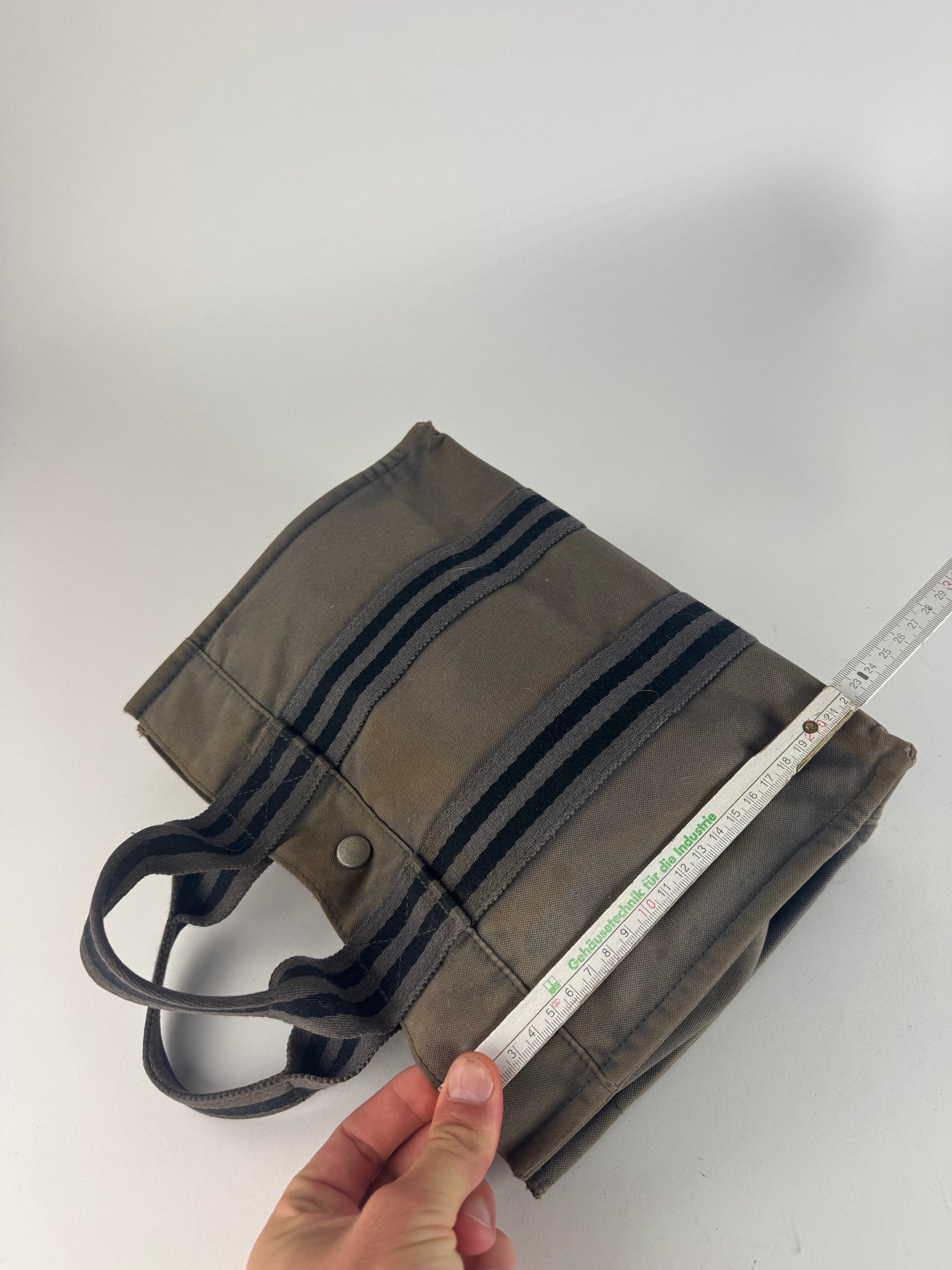 Mini sac fourre-tout vintage en toile Hermès gris