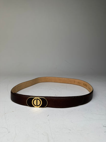 Vintage Dior CD Logo Leather Belt Brown Gold
