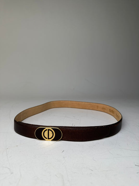 Vintage Dior CD Logo Leather Belt Brown Gold