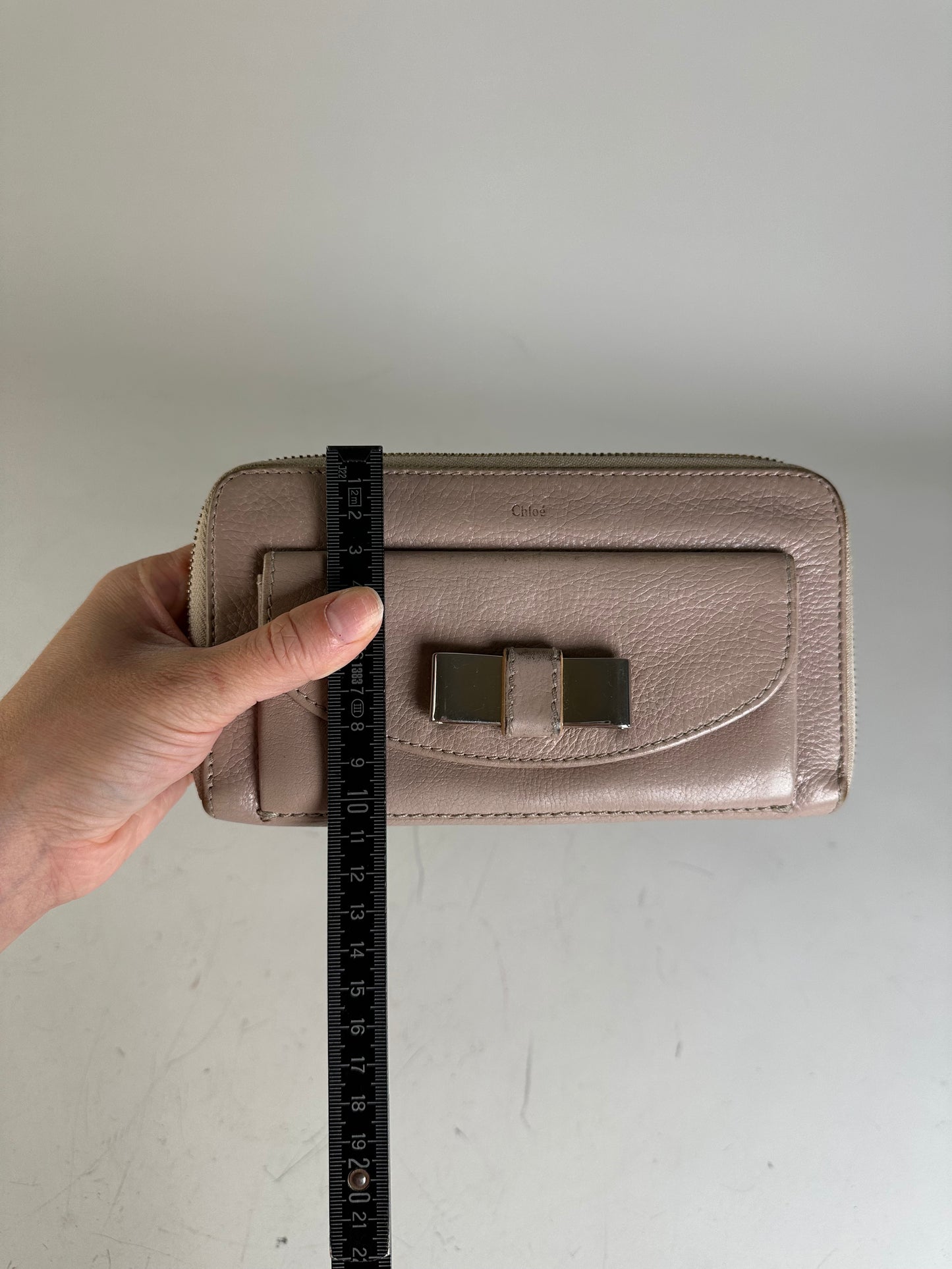 Vintage Chloe Pebbled Leather Zip Wallet Blush Pink Silver