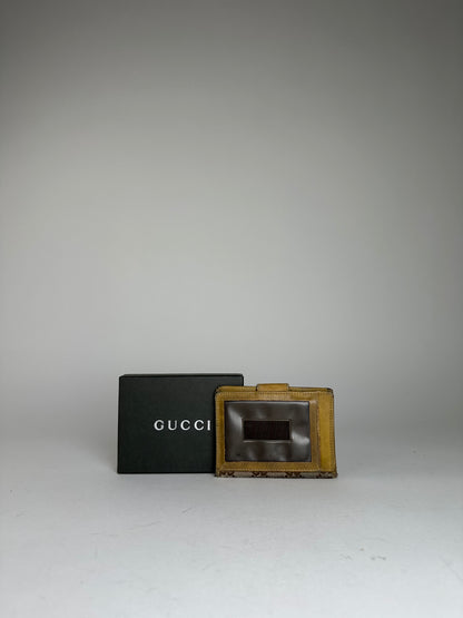 Vintage Gucci Monogram Leather Card Holder Beige Brown
