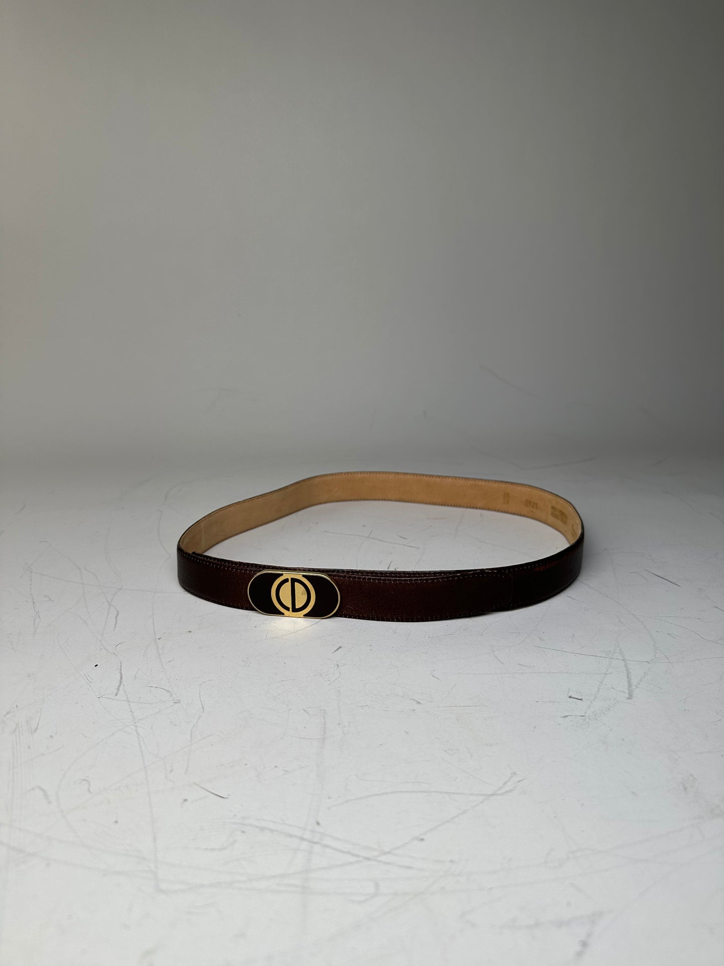 Vintage Dior CD Logo Leather Belt Brown Gold