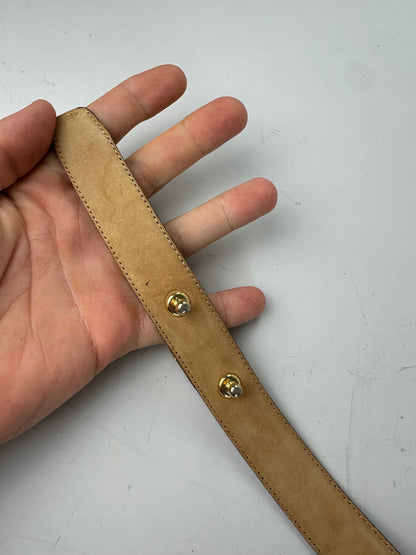 Vintage Dior CD Logo Leather Belt Brown Gold