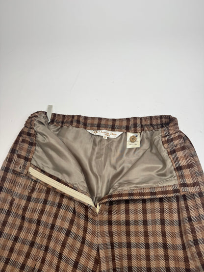 Vintage Dior Checked Wool Shorts M Brown