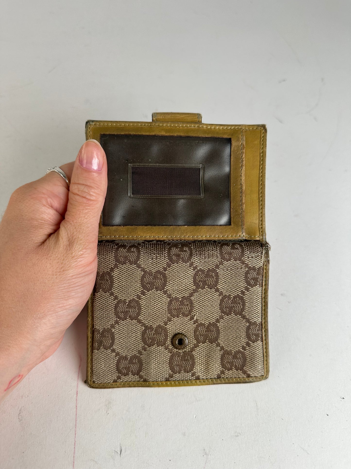 Vintage Gucci Monogram Leather Card Holder Beige Brown