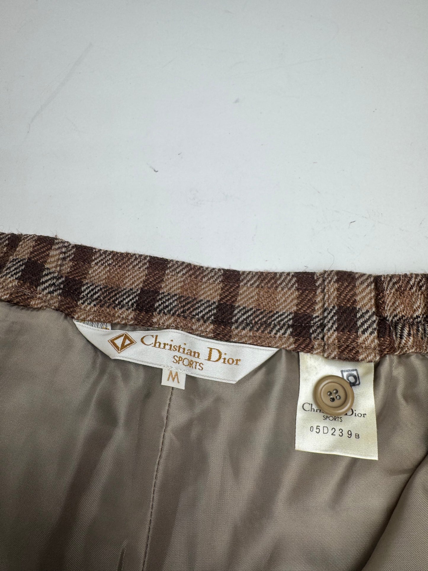 Vintage Dior Checked Wool Shorts M Brown