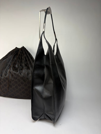 Vintage Gucci Leather Hobo Bag Late 1990s Black Silver