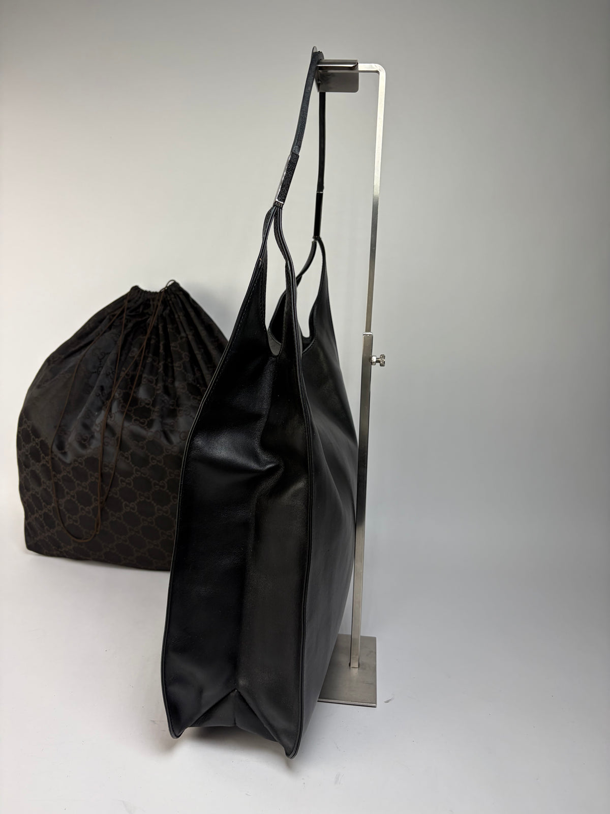 Vintage Gucci Leather Hobo Bag Late 1990s Black Silver