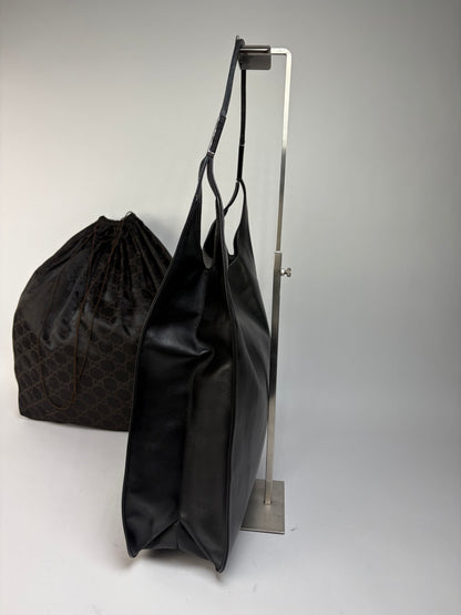 Vintage Gucci Leather Hobo Bag Late 1990s Black Silver