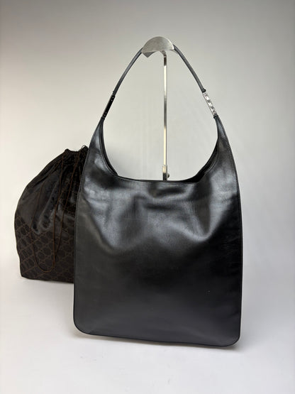 Vintage Gucci Leather Hobo Bag Late 1990s Black Silver