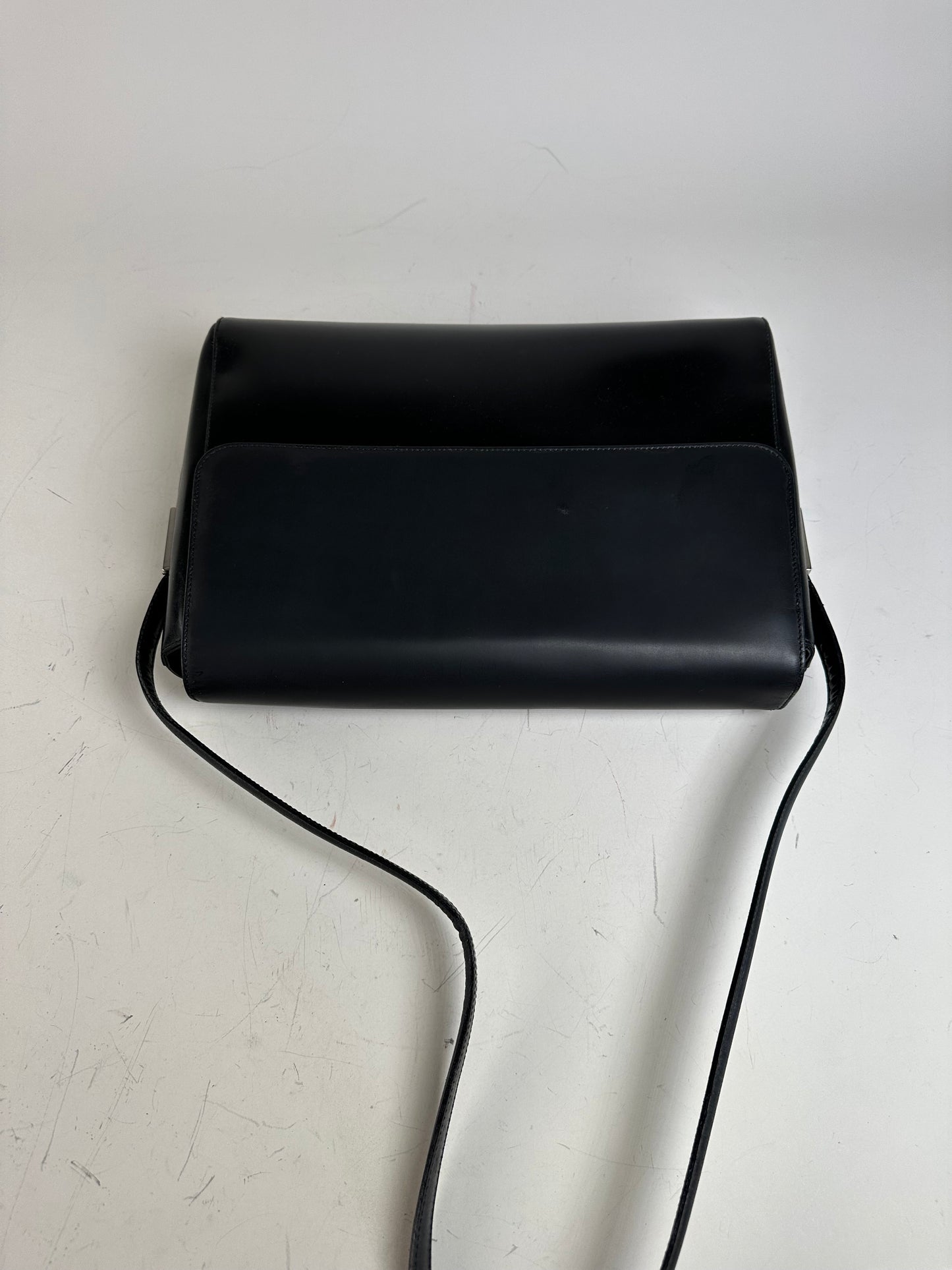 Vintage Gucci Smooth Leather Shoulder Bag Black Silver