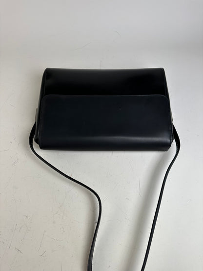 Vintage Gucci Smooth Leather Shoulder Bag Black Silver