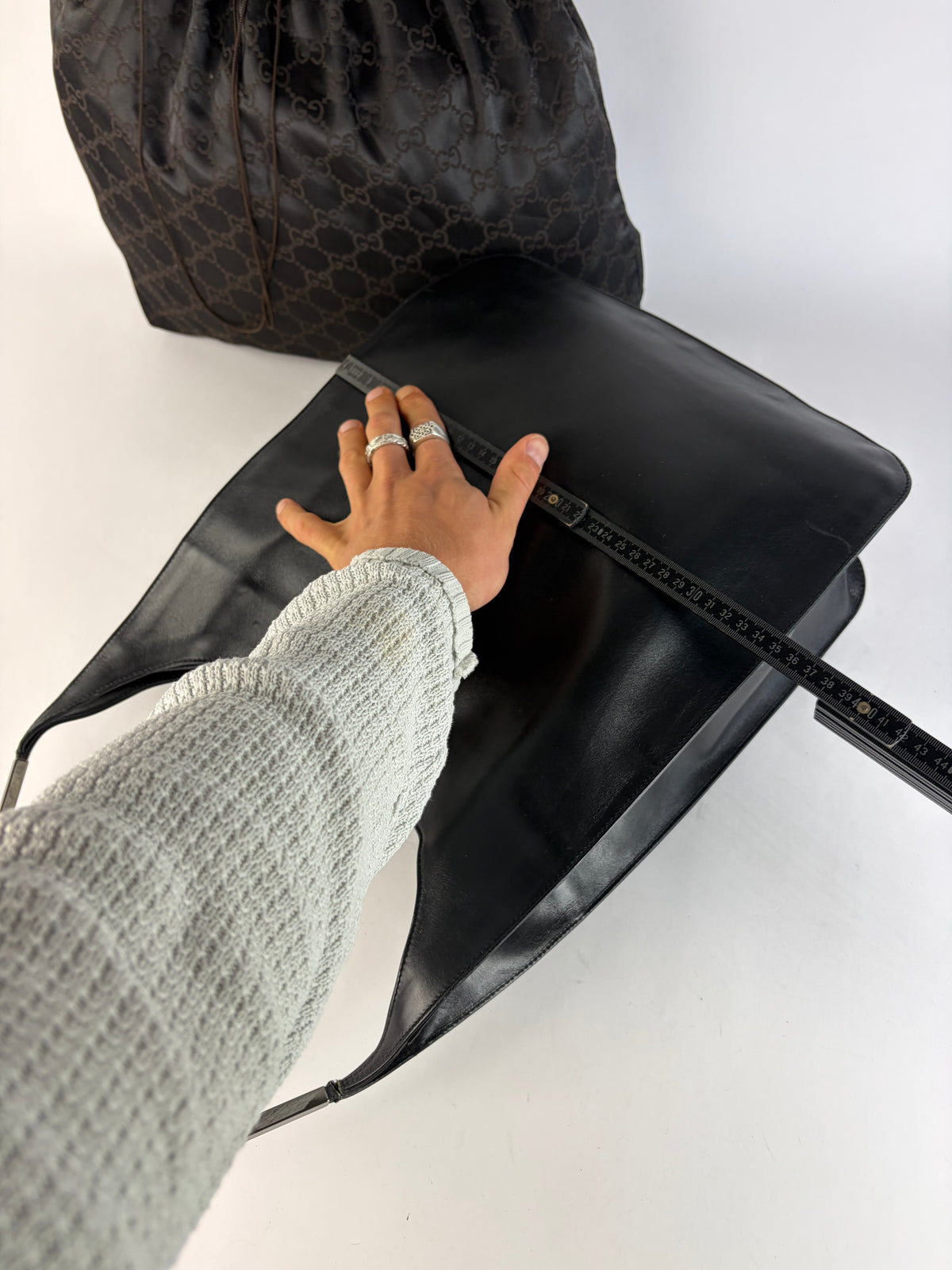 Vintage Gucci Leather Hobo Bag Late 1990s Black Silver