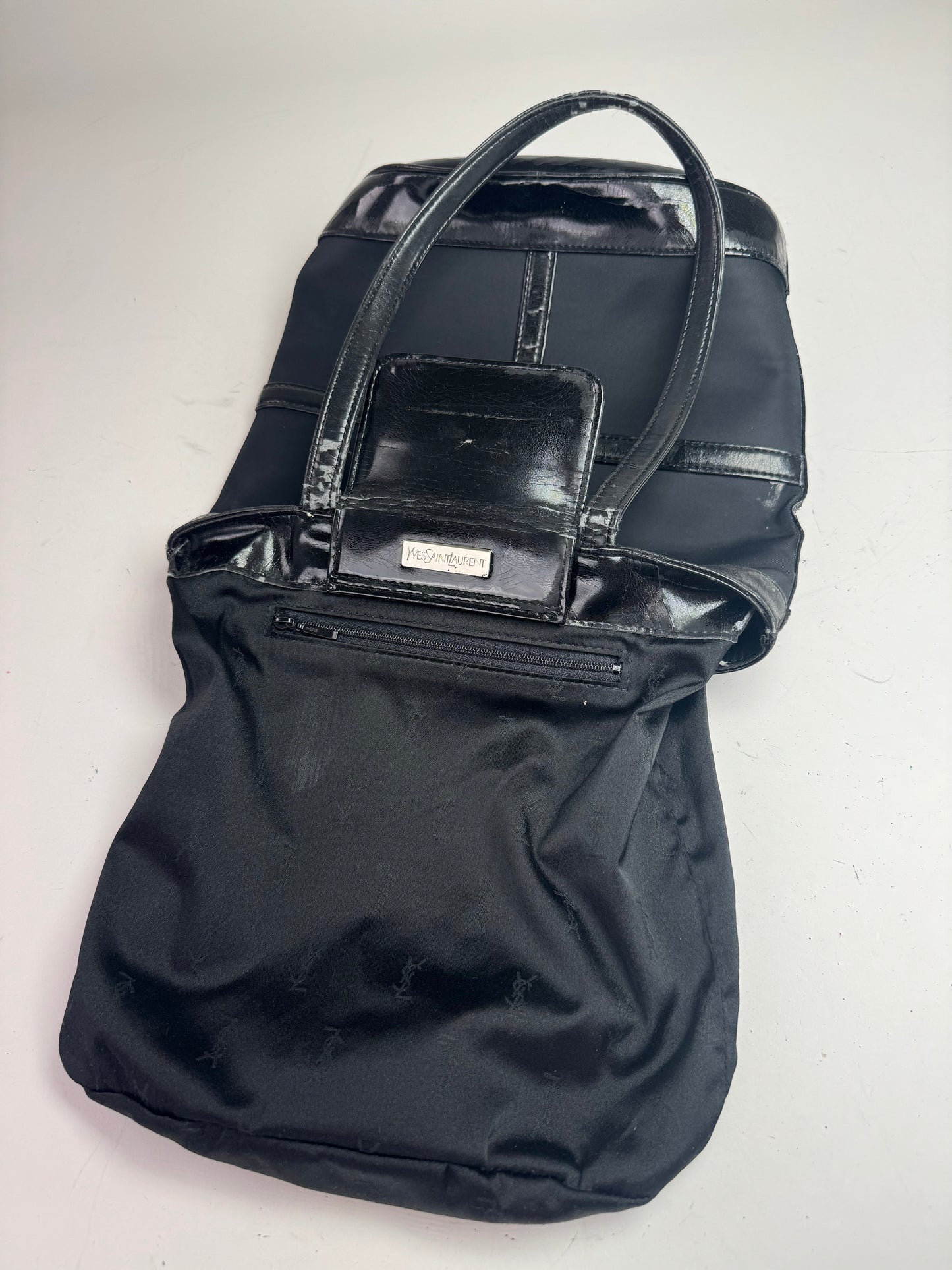 Vintage Yves Saint Laurent Bucket Canvas Patent Leather Bag Black