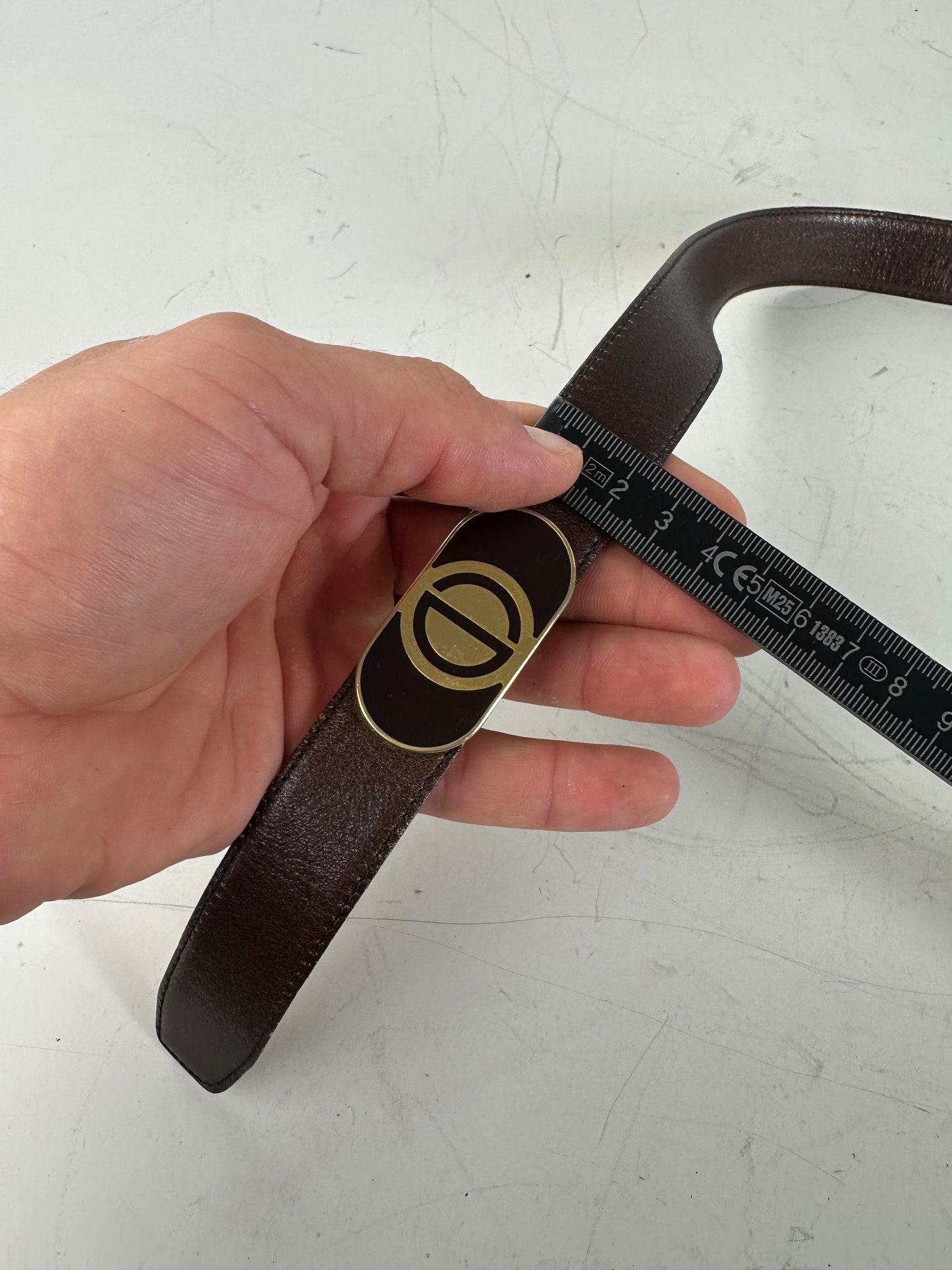 Vintage Dior CD Logo Leather Belt Brown Gold