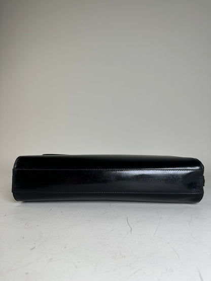 Vintage Gucci Smooth Leather Shoulder Bag Black Silver