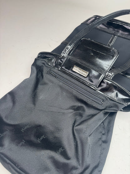 Vintage Yves Saint Laurent Bucket Canvas Patent Leather Bag Black