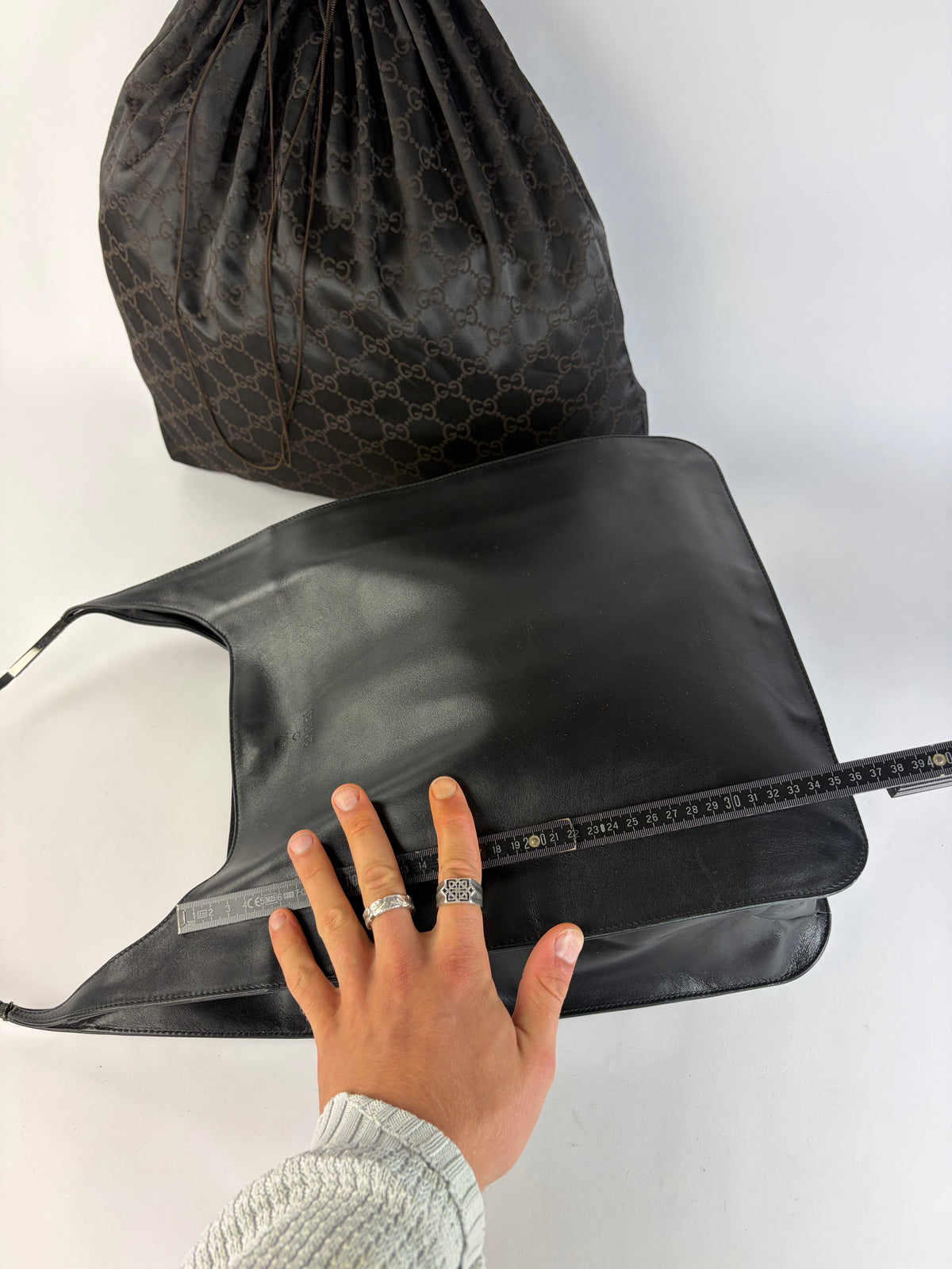 Vintage Gucci Leather Hobo Bag Late 1990s Black Silver