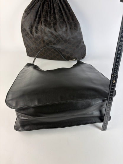 Vintage Gucci Leather Hobo Bag Late 1990s Black Silver