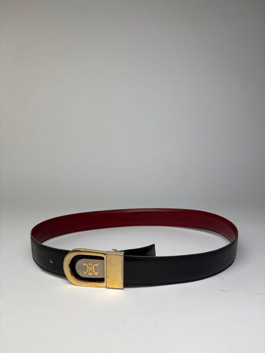 Vintage Celine Triomphe Leather Belt Late 1980s–1990s Black Gold