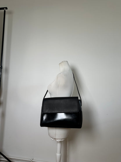 Vintage Gucci Smooth Leather Shoulder Bag Black Silver