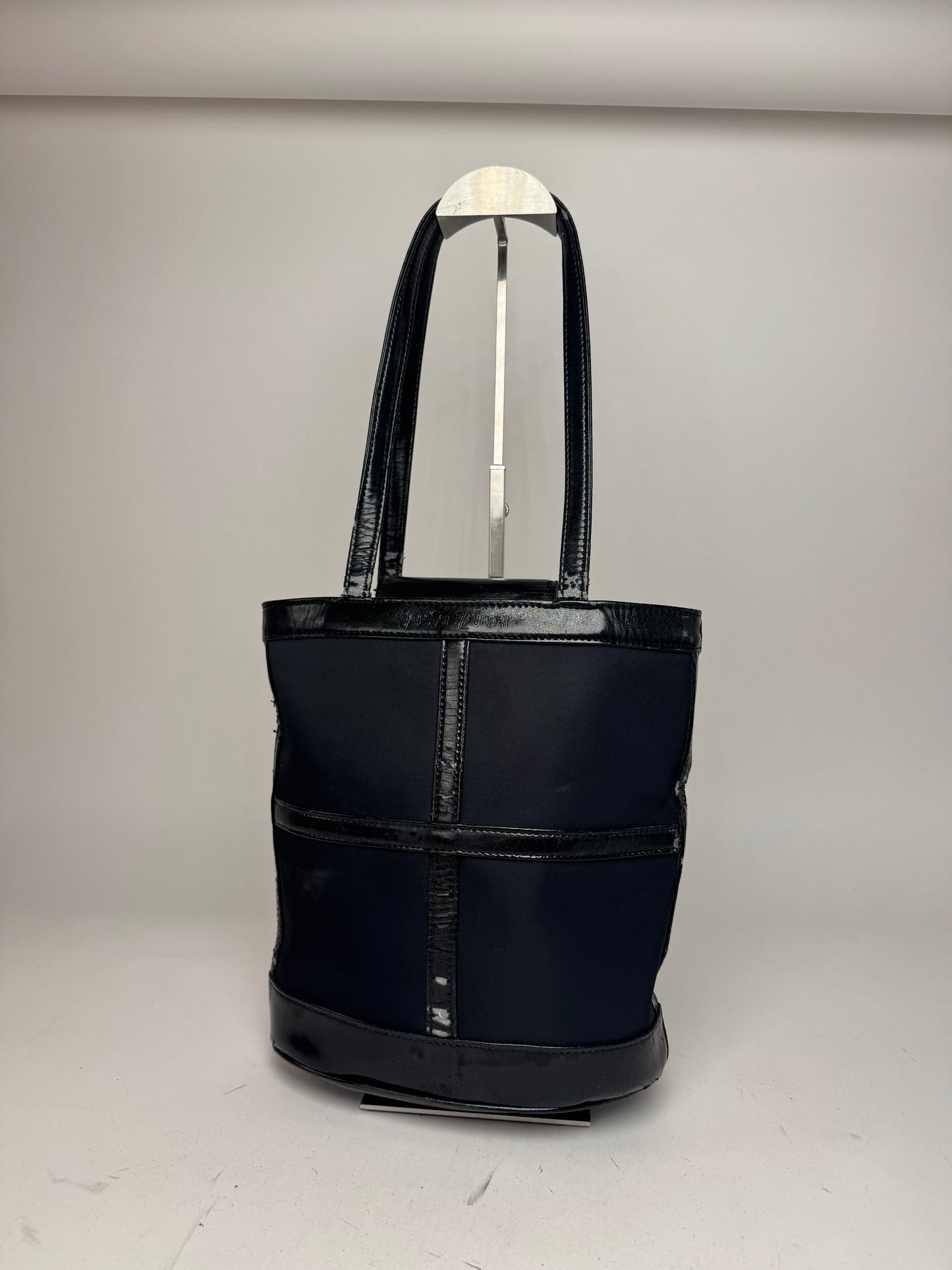 Vintage Yves Saint Laurent Bucket Canvas Patent Leather Bag Black