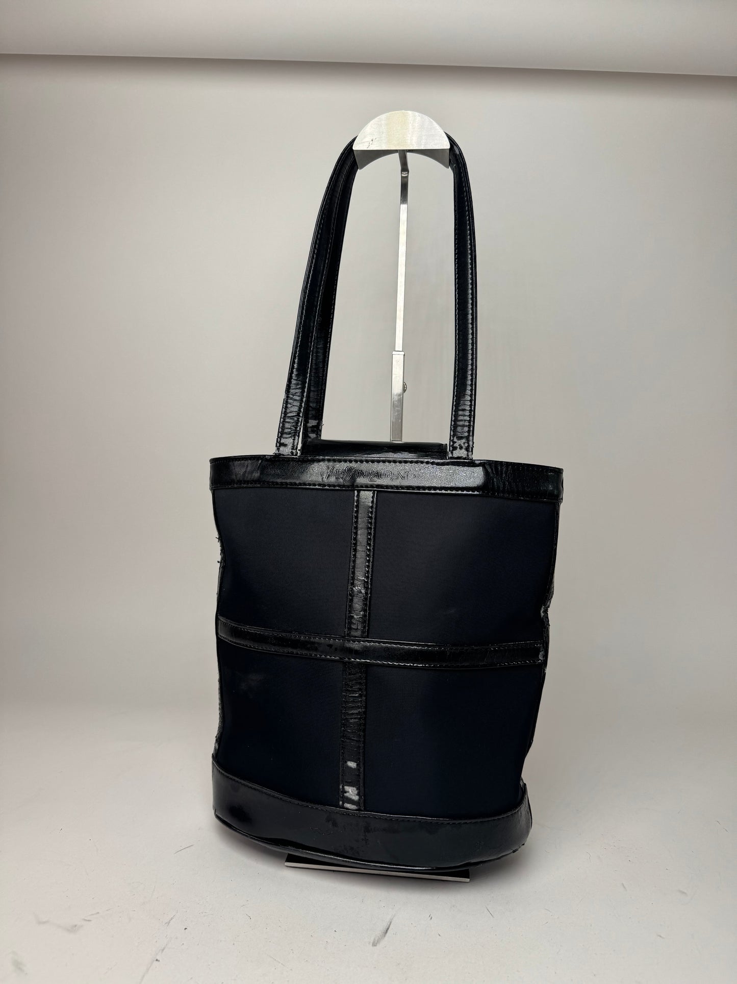 Vintage Yves Saint Laurent Bucket Canvas Patent Leather Bag Black