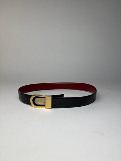 Vintage Celine Triomphe Leather Belt Late 1980s–1990s Black Gold