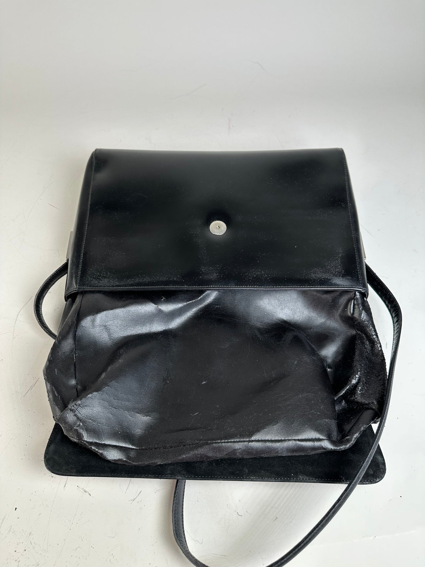Vintage Gucci Smooth Leather Shoulder Bag Black Silver