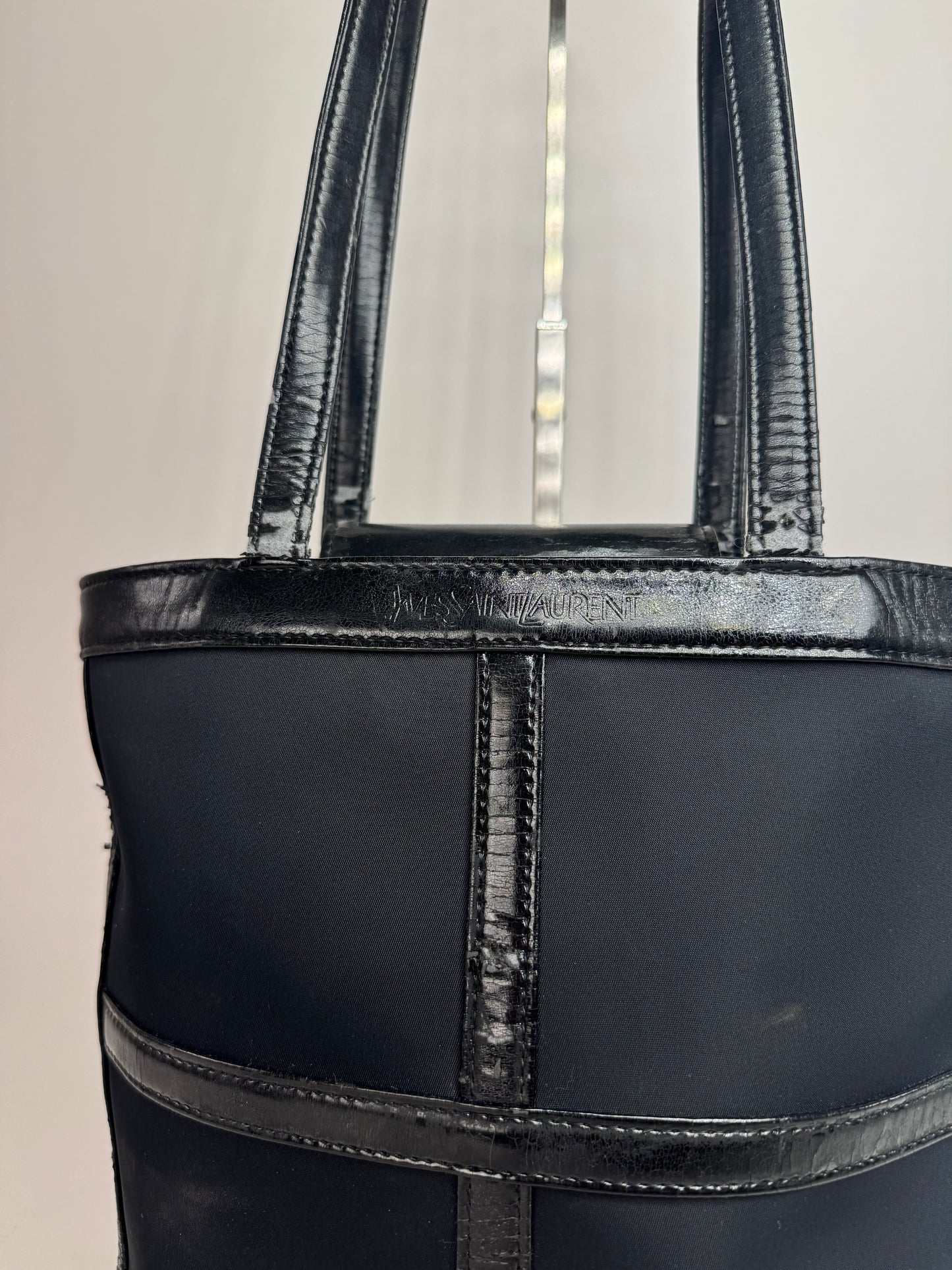 Vintage Yves Saint Laurent Bucket Canvas Patent Leather Bag Black