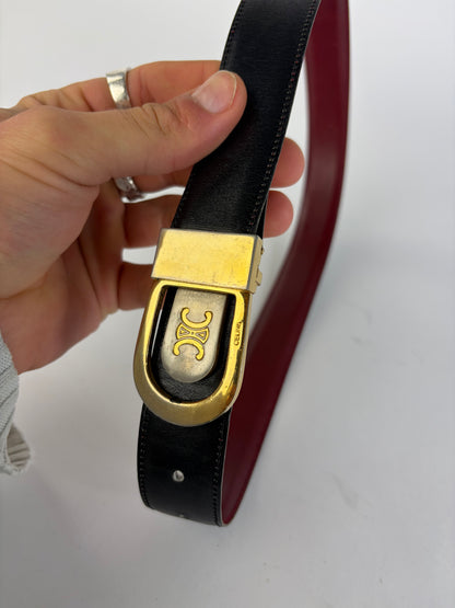 Vintage Celine Triomphe Leather Belt Late 1980s–1990s Black Gold