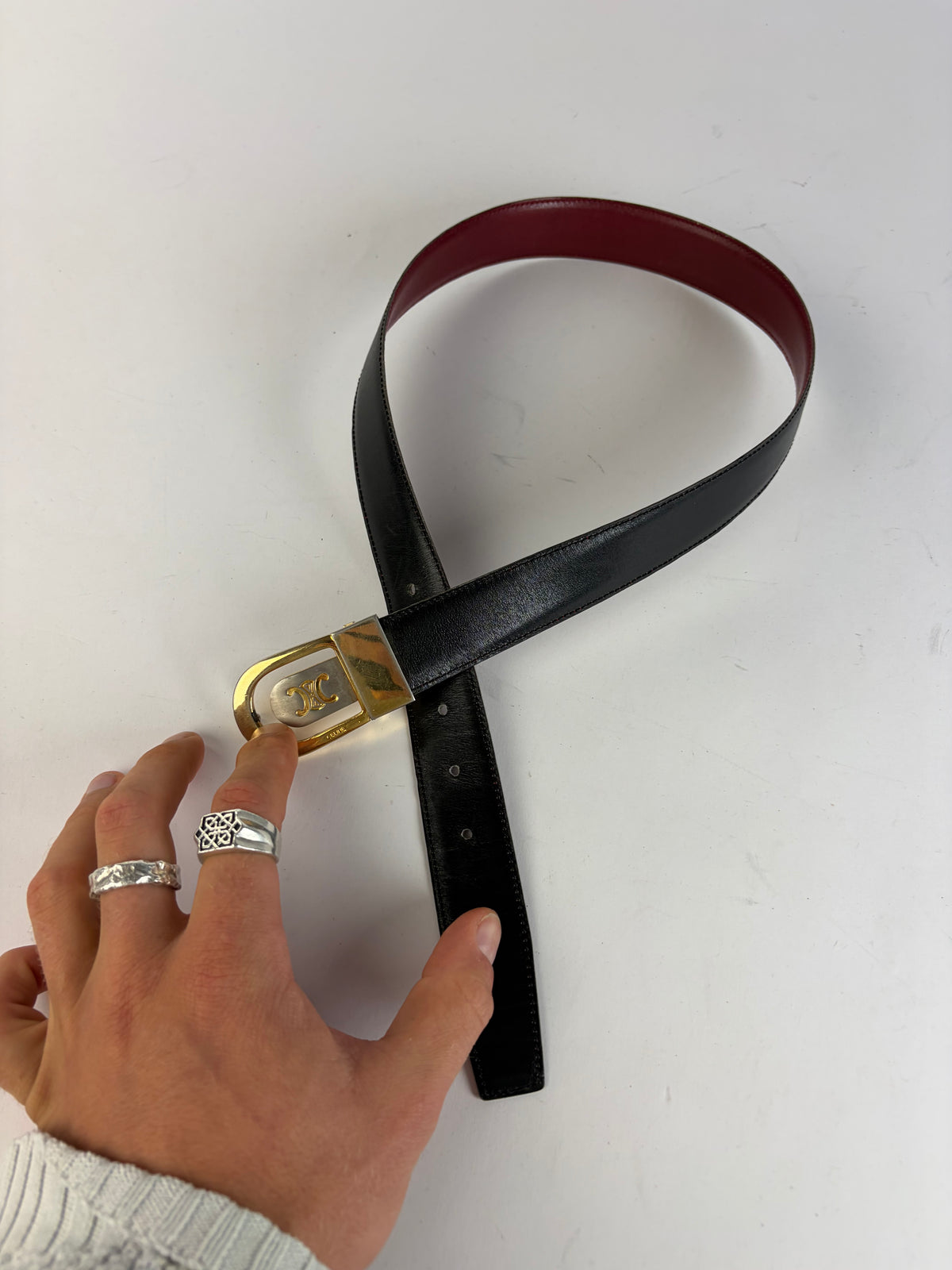 Vintage Celine Triomphe Leather Belt Late 1980s–1990s Black Gold