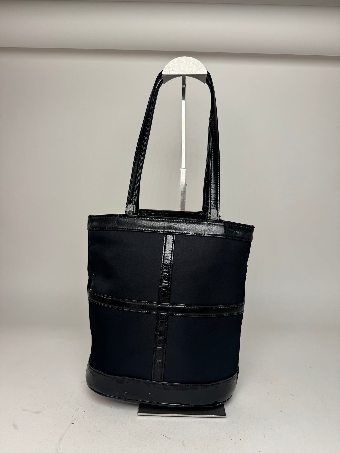 Vintage Yves Saint Laurent Bucket Canvas Patent Leather Bag Black