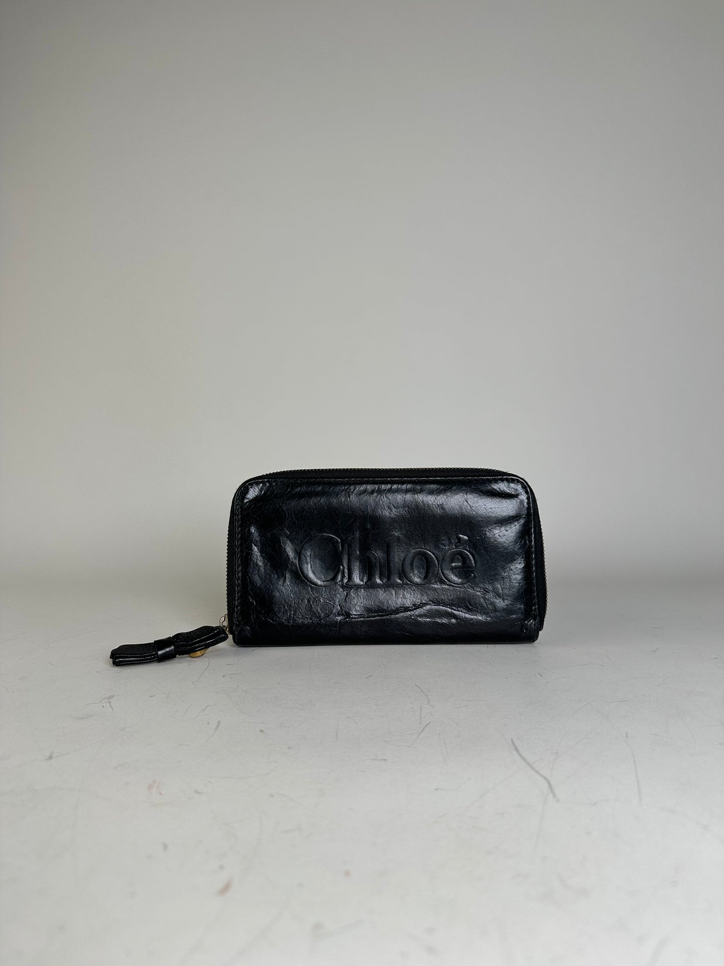 Vintage Chloe Leather Zip Wallet Black Gold