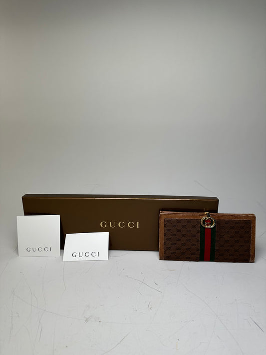 Vintage Gucci GG Supreme Canvas Wallet Brown Beige Gold