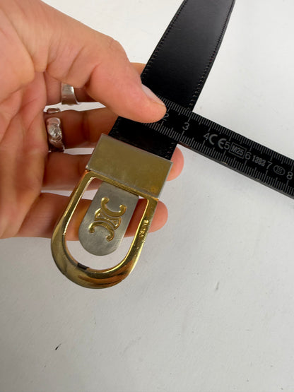 Vintage Celine Triomphe Leather Belt Late 1980s–1990s Black Gold