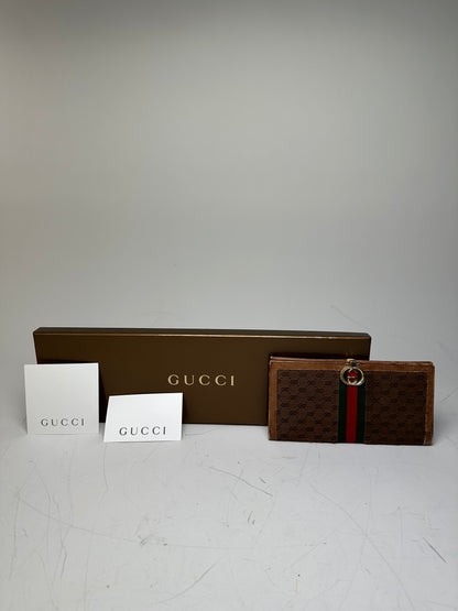 Vintage Gucci GG Supreme Canvas Wallet Brown Beige Gold