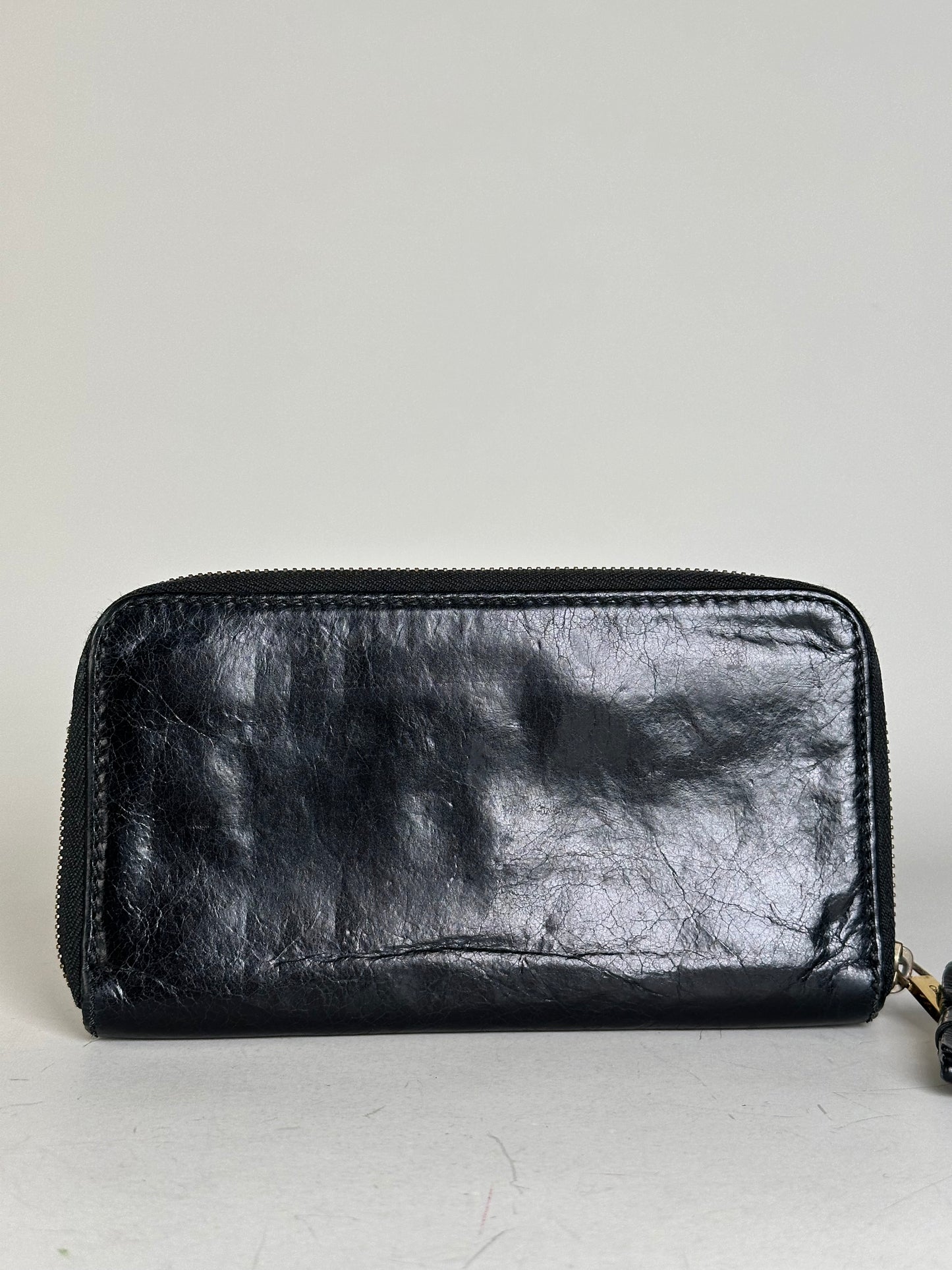 Vintage Chloe Leather Zip Wallet Black Gold