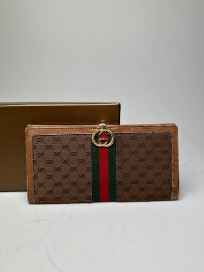 Vintage Gucci GG Supreme Canvas Wallet Brown Beige Gold