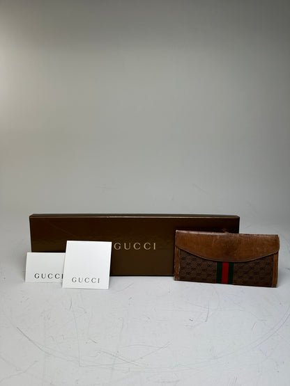 Vintage Gucci GG Supreme Canvas Wallet Brown Beige Gold