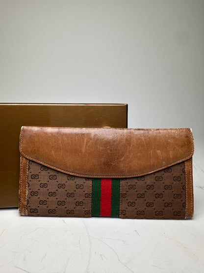 Vintage Gucci GG Supreme Canvas Wallet Brown Beige Gold