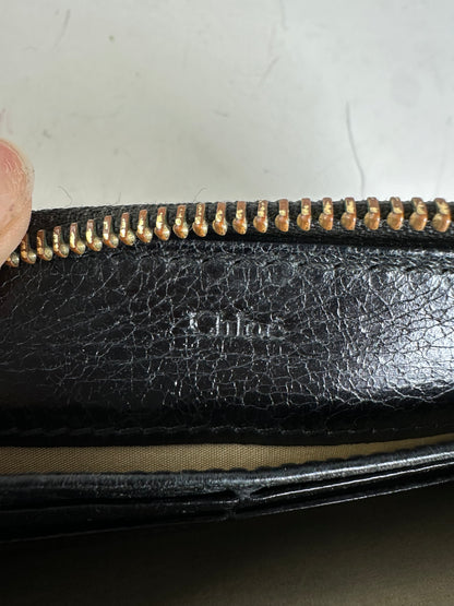 Vintage Chloe Leather Zip Wallet Black Gold