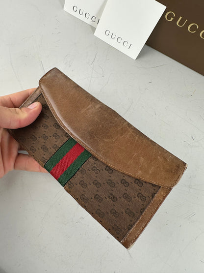 Vintage Gucci GG Supreme Canvas Wallet Brown Beige Gold